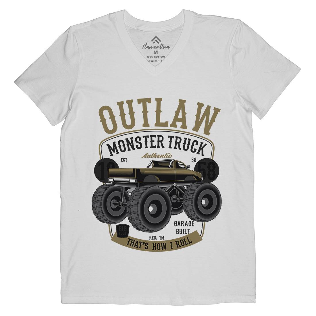 Outlaw Monster Truck Mens Organic V-Neck T-Shirt Vehicles C408