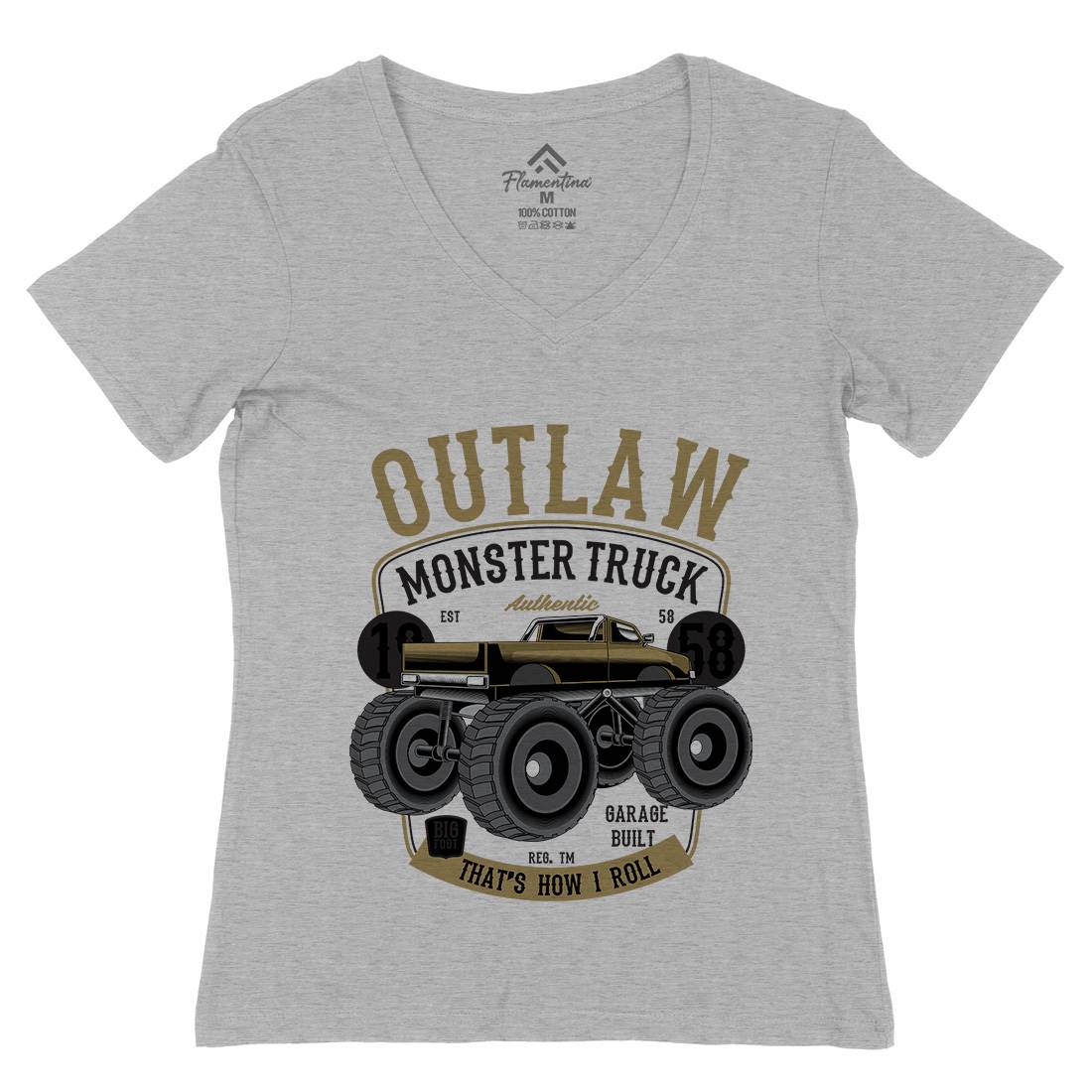 Outlaw Monster Truck Womens Organic V-Neck T-Shirt Vehicles C408