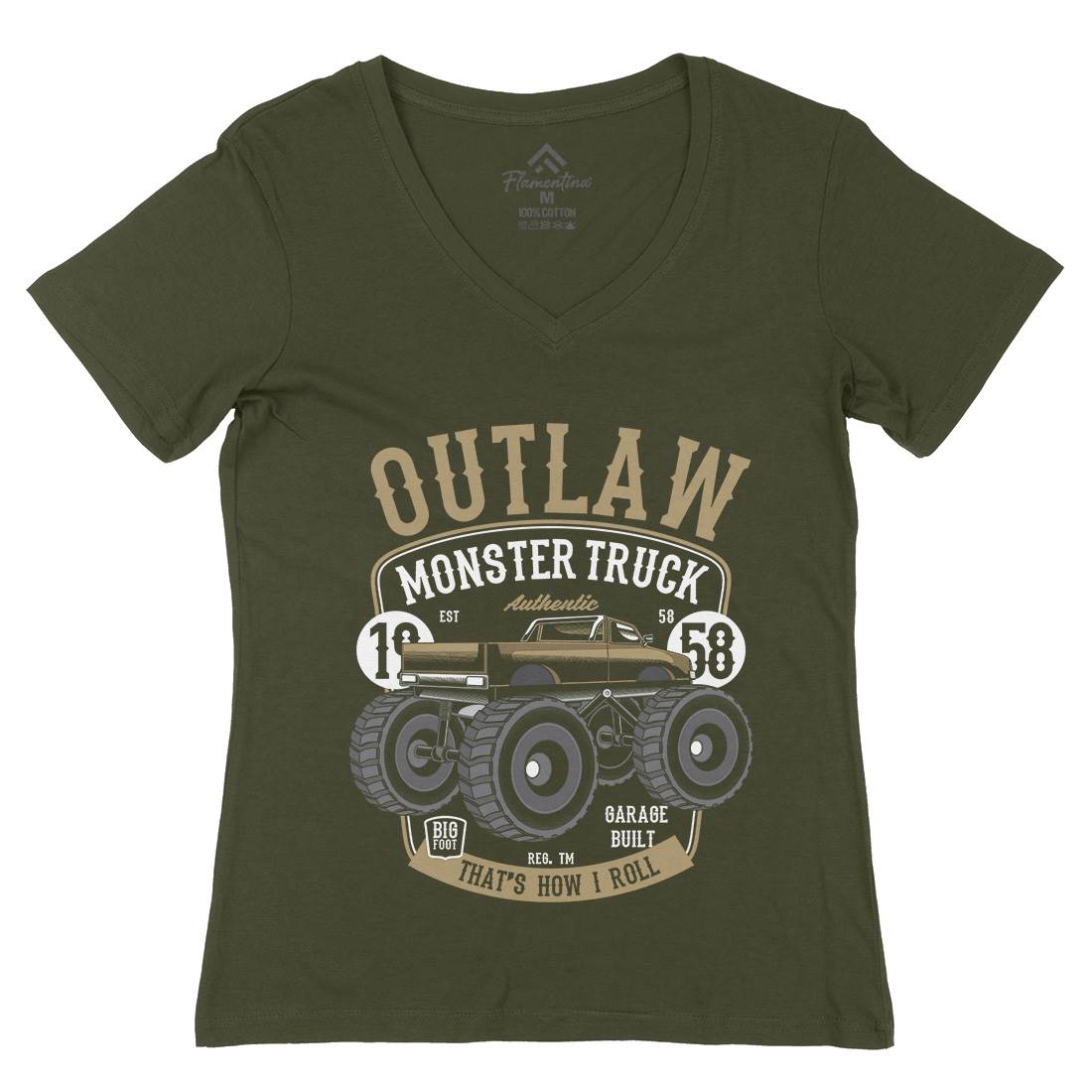Outlaw Monster Truck Womens Organic V-Neck T-Shirt Vehicles C408