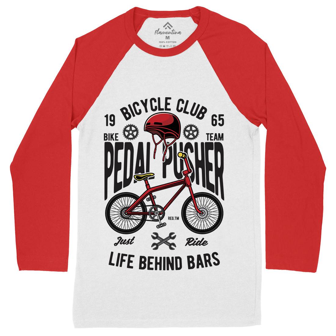 Pedal Pusher Mens Long Sleeve Baseball T-Shirt Bikes C411