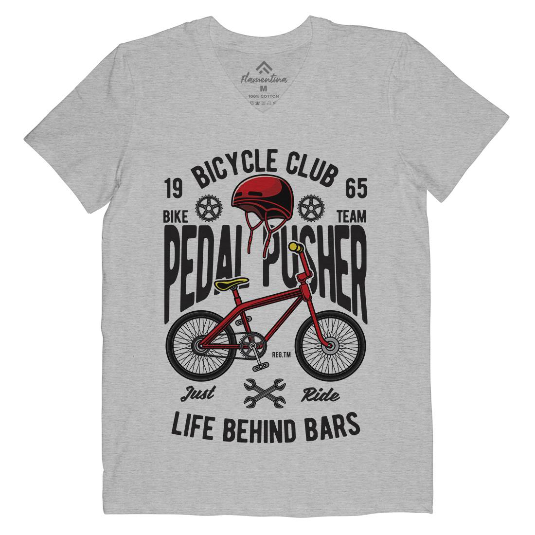Pedal Pusher Mens V-Neck T-Shirt Bikes C411