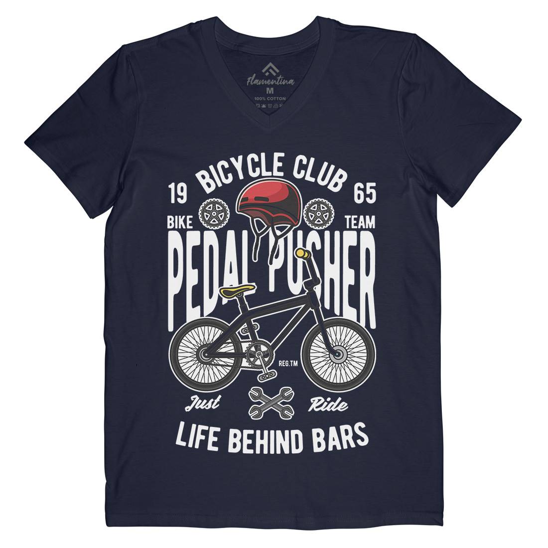 Pedal Pusher Mens V-Neck T-Shirt Bikes C411