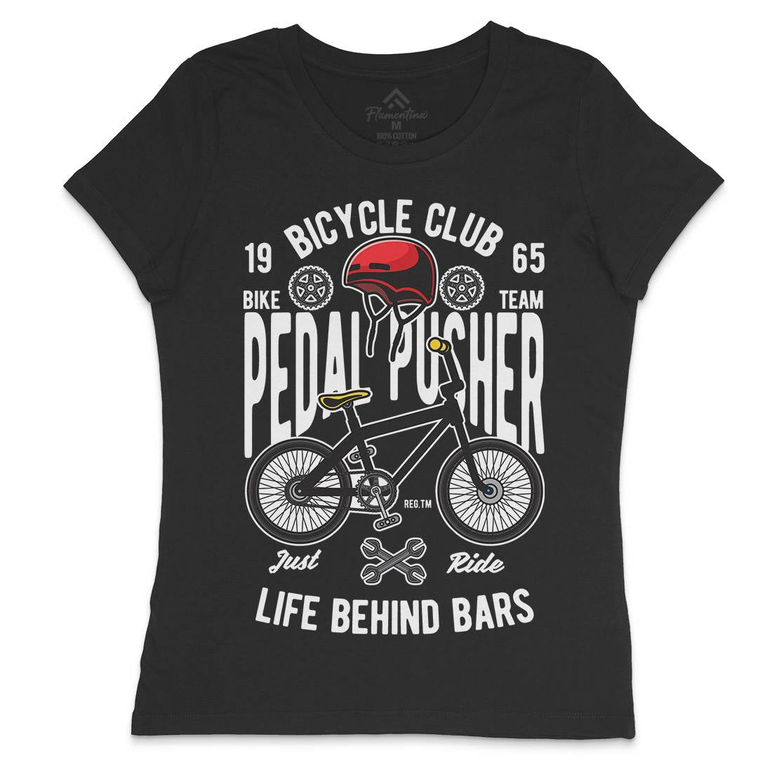 Pedal Pusher Womens Crew Neck T-Shirt Bikes C411