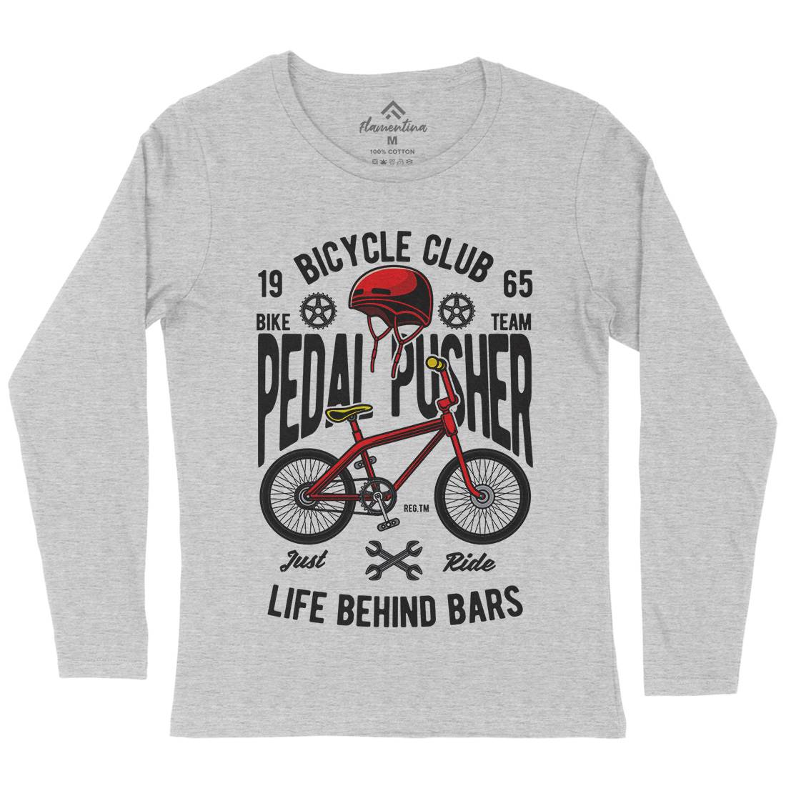 Pedal Pusher Womens Long Sleeve T-Shirt Bikes C411