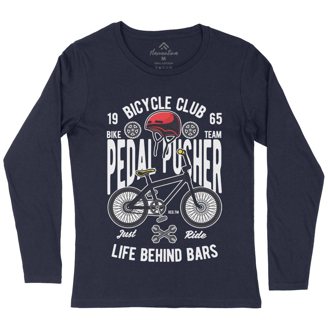 Pedal Pusher Womens Long Sleeve T-Shirt Bikes C411