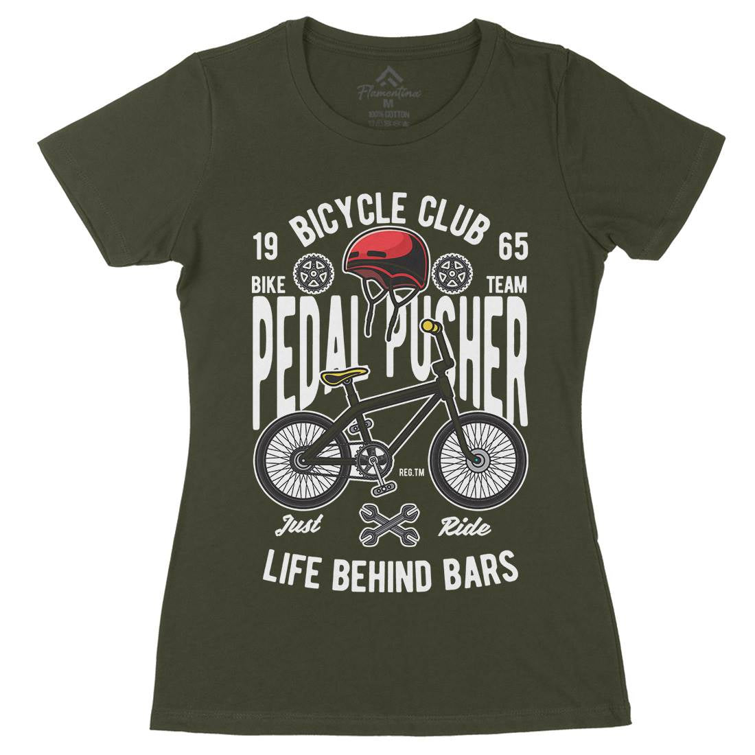Pedal Pusher Womens Organic Crew Neck T-Shirt Bikes C411