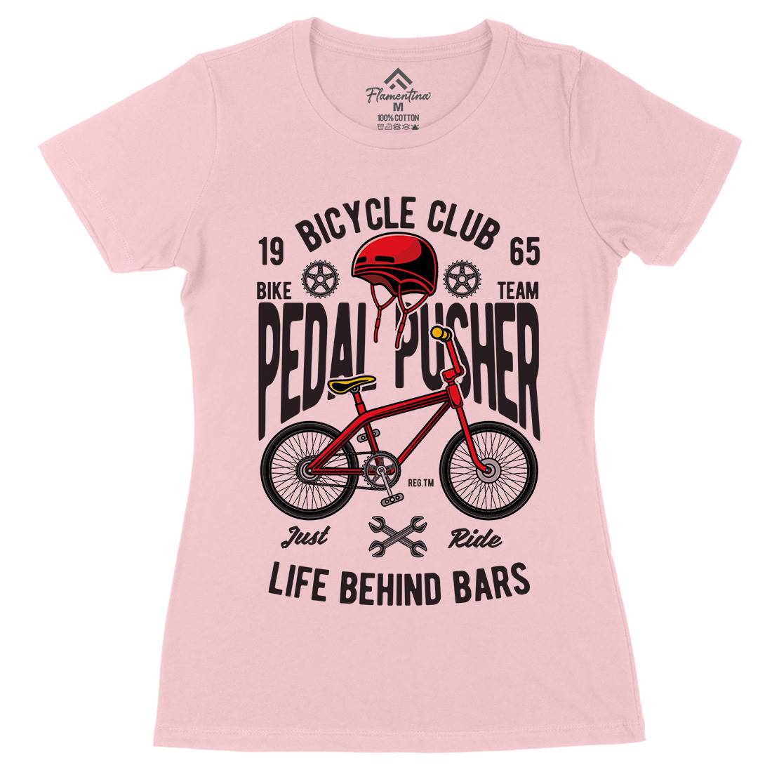 Pedal Pusher Womens Organic Crew Neck T-Shirt Bikes C411