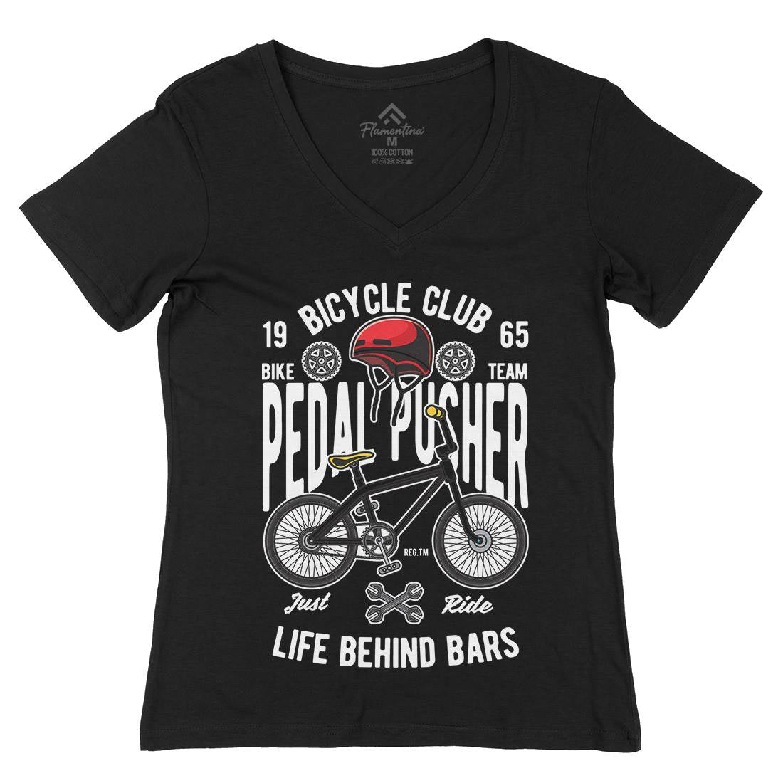 Pedal Pusher Womens Organic V-Neck T-Shirt Bikes C411