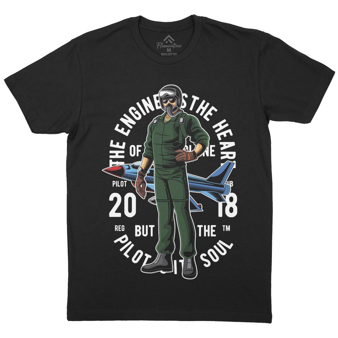 Pilot Mens Crew Neck T-Shirt Army C414