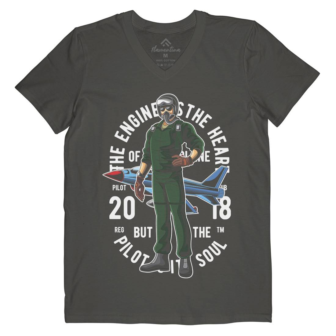 Pilot Mens V-Neck T-Shirt Army C414