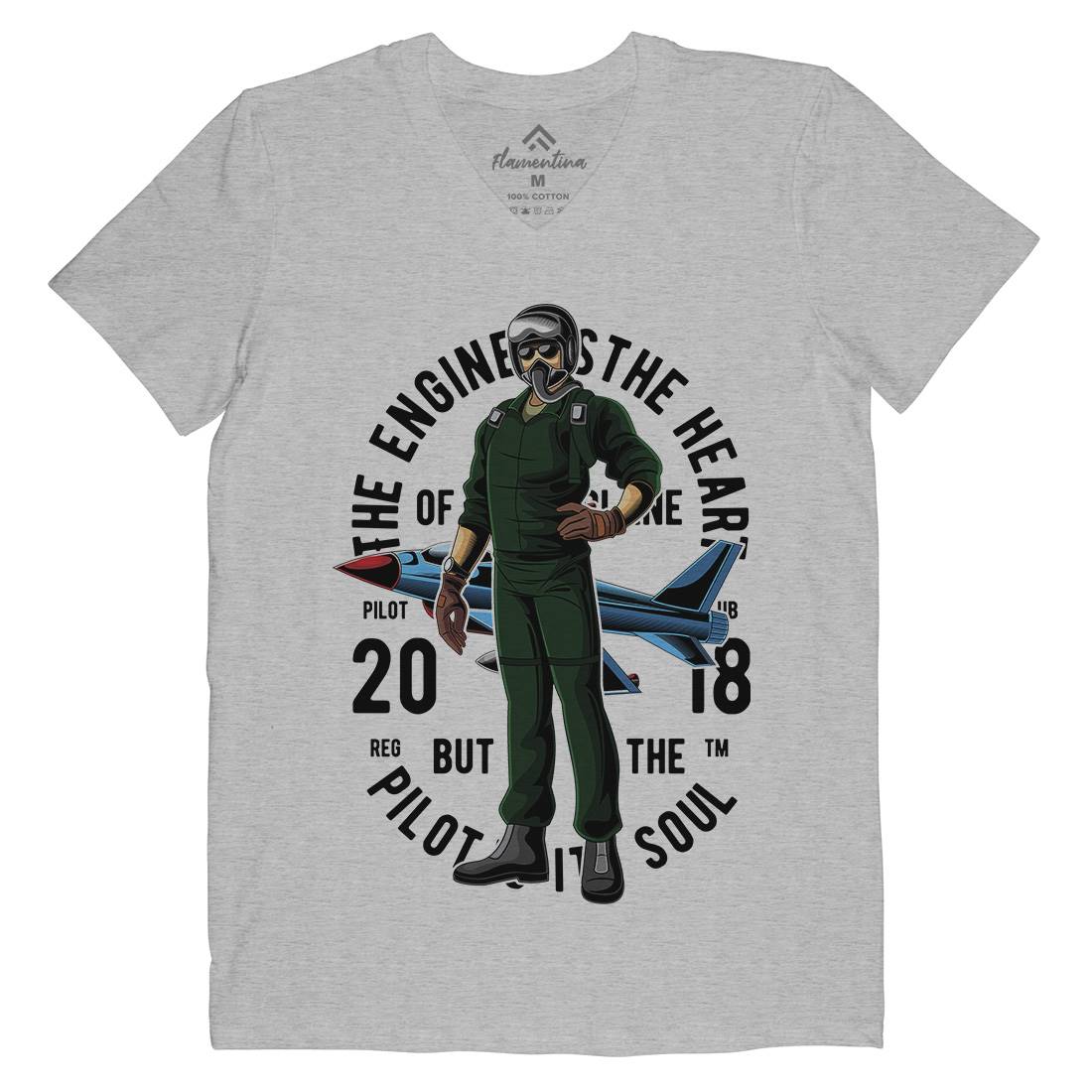 Pilot Mens V-Neck T-Shirt Army C414