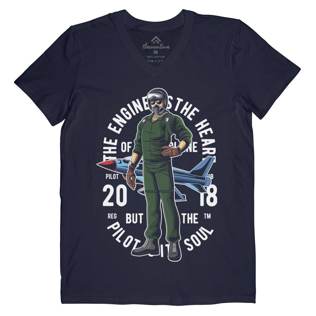 Pilot Mens Organic V-Neck T-Shirt Army C414