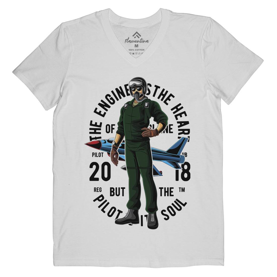 Pilot Mens Organic V-Neck T-Shirt Army C414