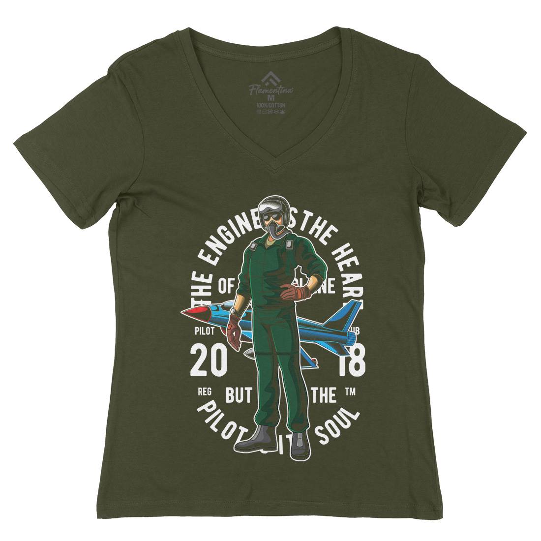 Pilot Womens Organic V-Neck T-Shirt Army C414