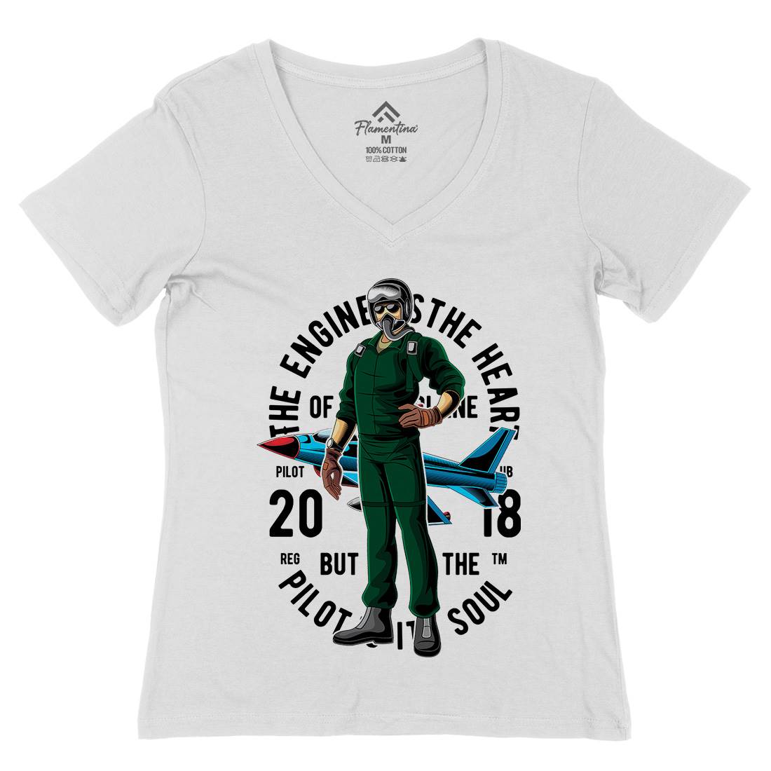 Pilot Womens Organic V-Neck T-Shirt Army C414
