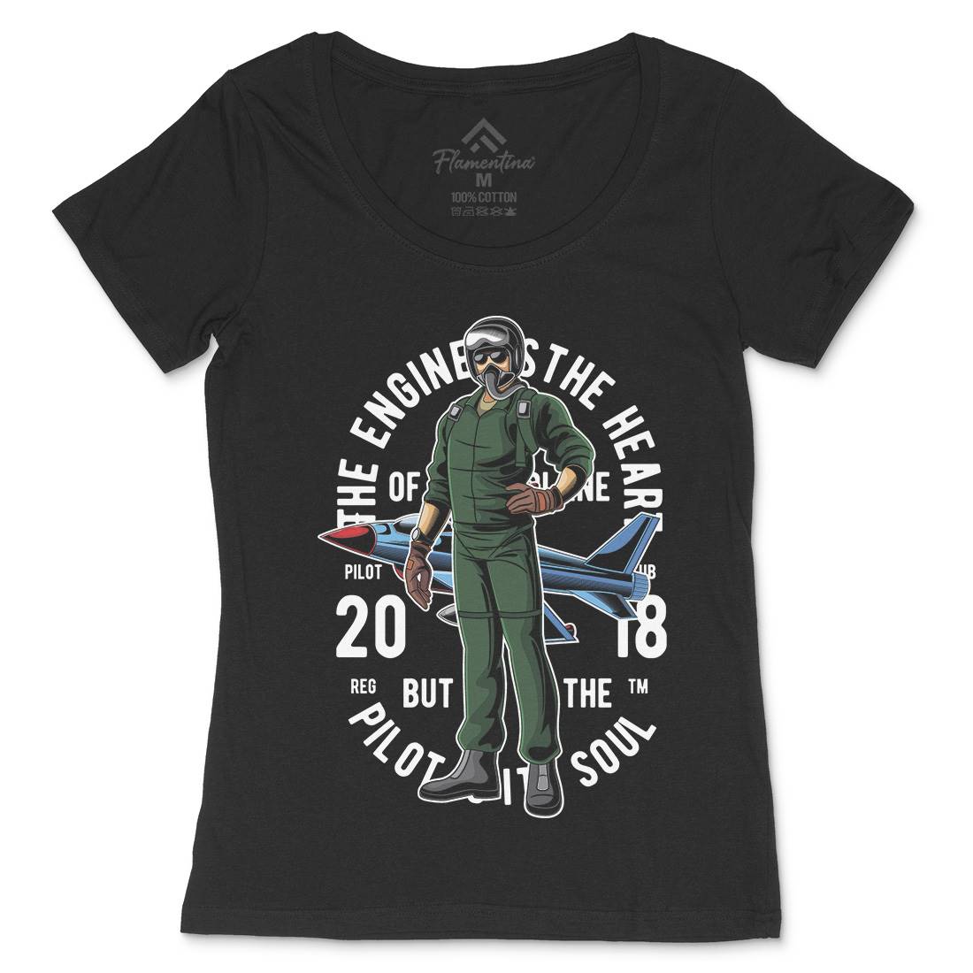 Pilot Womens Scoop Neck T-Shirt Army C414