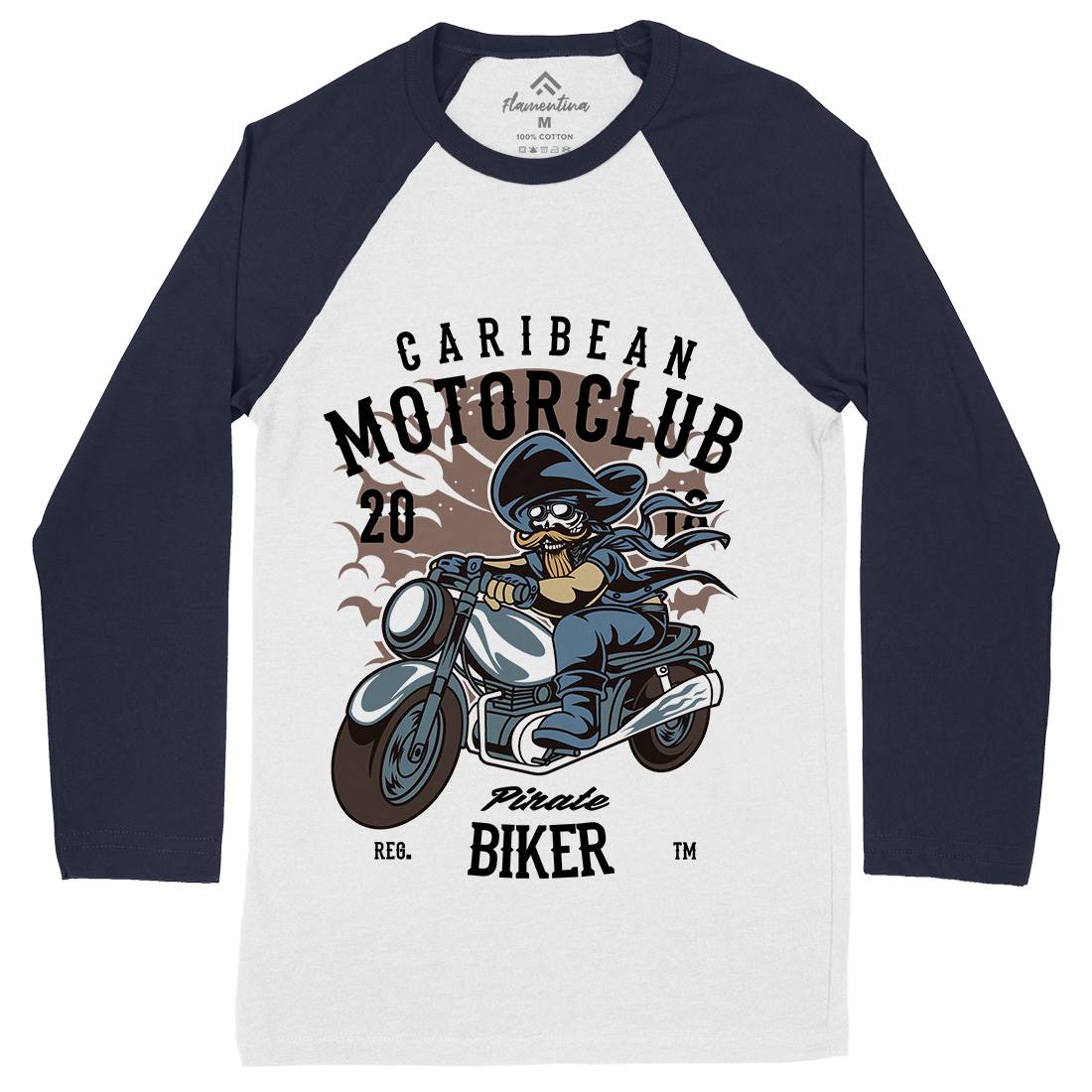 Pirate Biker Mens Long Sleeve Baseball T-Shirt Motorcycles C415