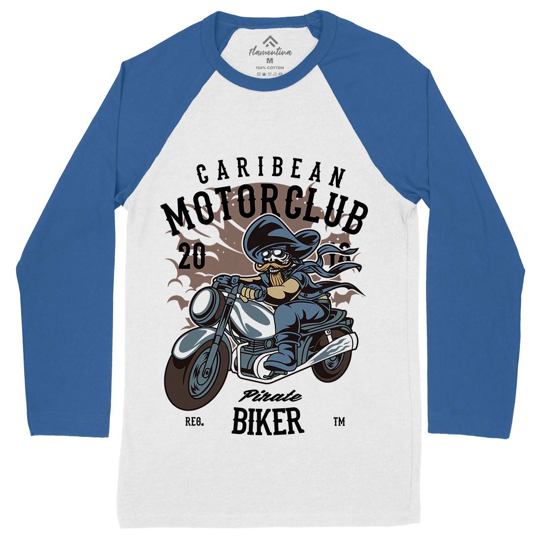Pirate Biker Mens Long Sleeve Baseball T-Shirt Motorcycles C415