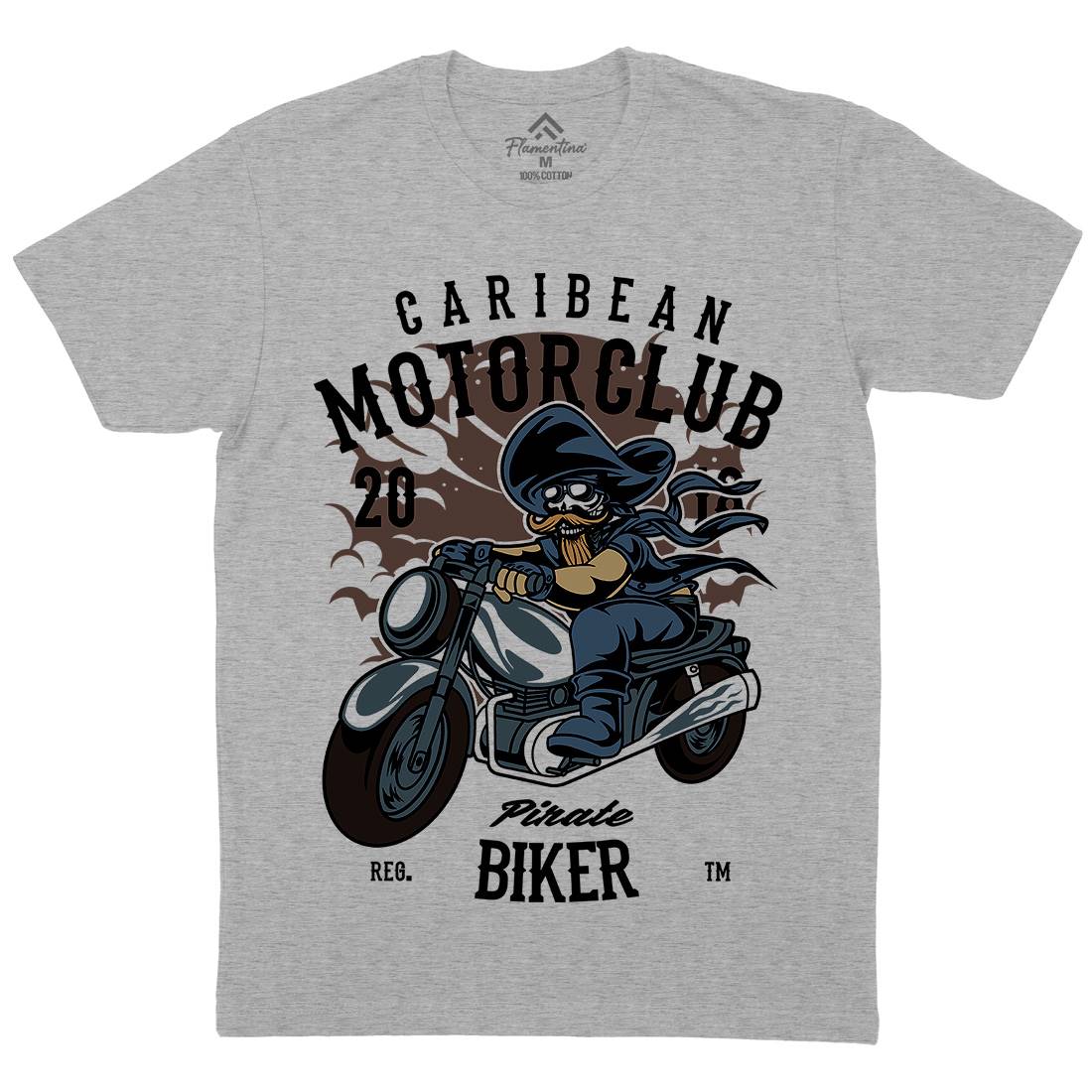Pirate Biker Mens Crew Neck T-Shirt Motorcycles C415