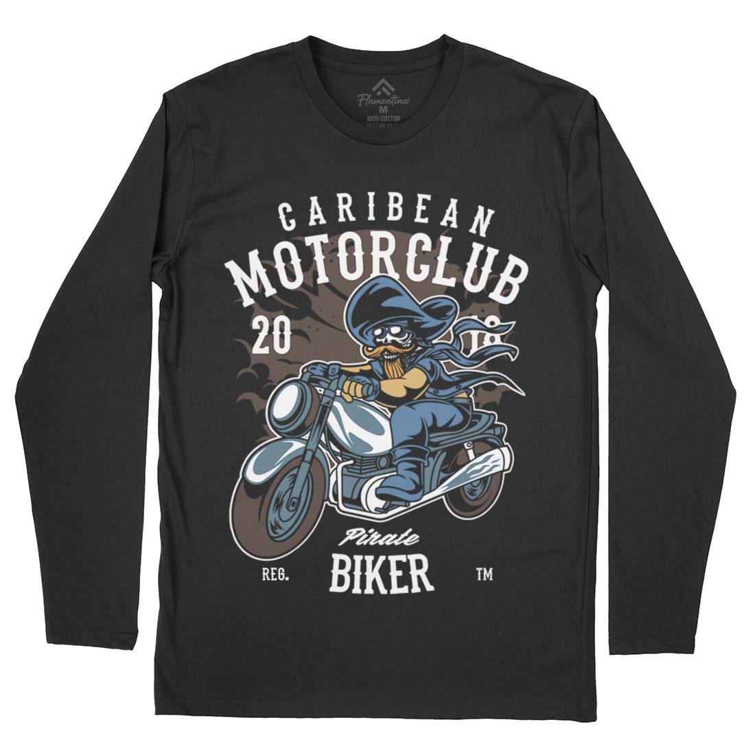 Pirate Biker Mens Long Sleeve T-Shirt Motorcycles C415
