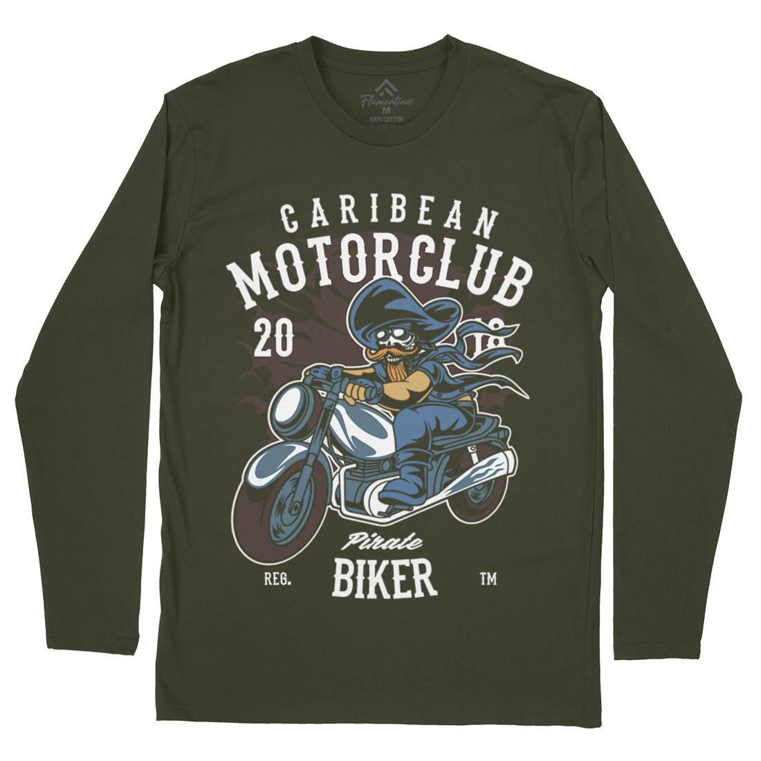 Pirate Biker Mens Long Sleeve T-Shirt Motorcycles C415