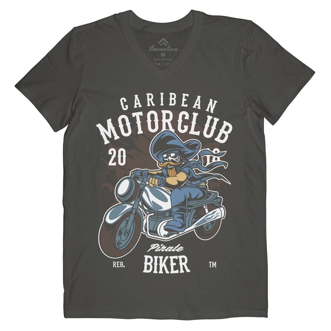 Pirate Biker Mens V-Neck T-Shirt Motorcycles C415