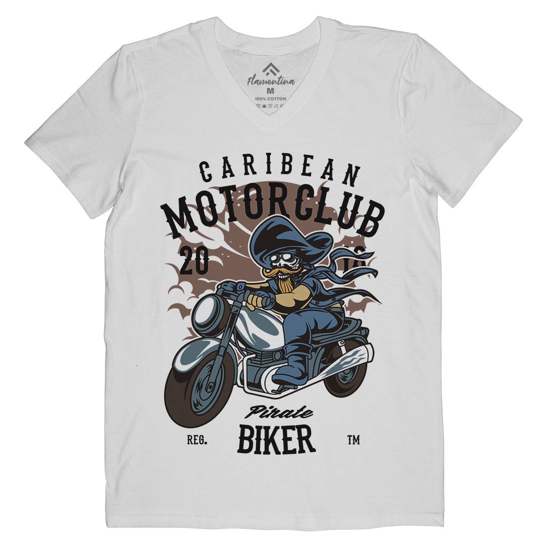 Pirate Biker Mens Organic V-Neck T-Shirt Motorcycles C415
