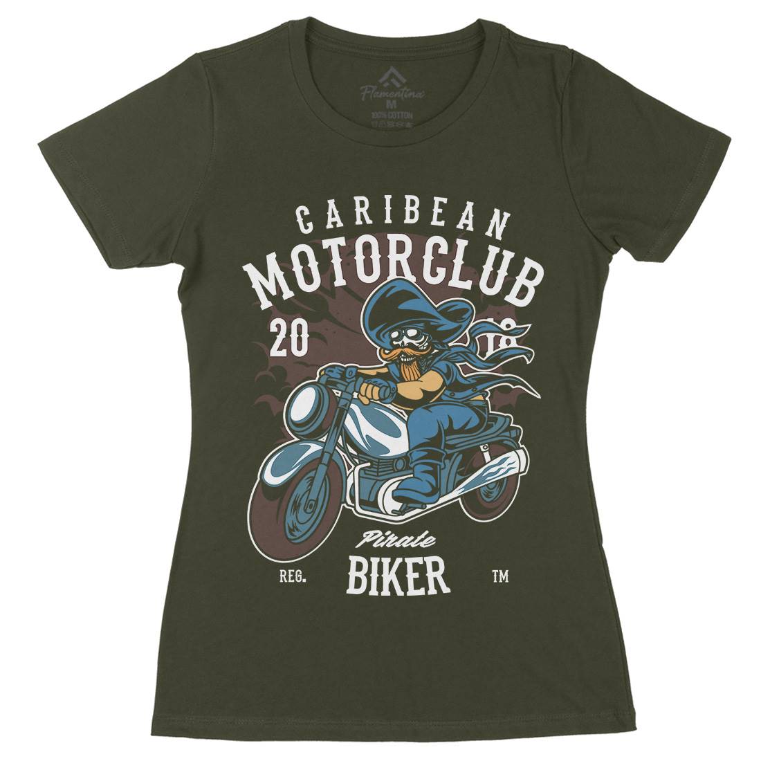 Pirate Biker Womens Organic Crew Neck T-Shirt Motorcycles C415
