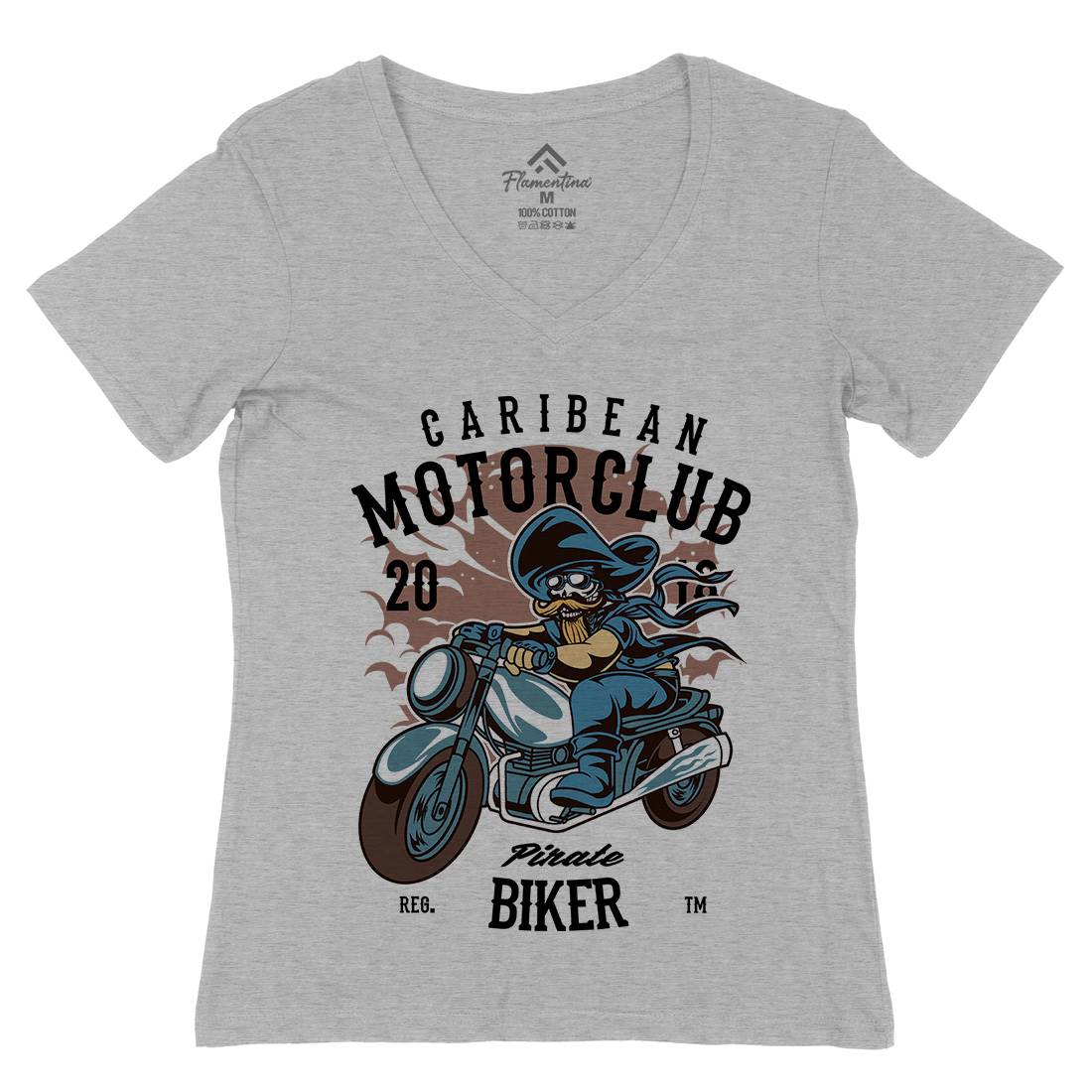Pirate Biker Womens Organic V-Neck T-Shirt Motorcycles C415