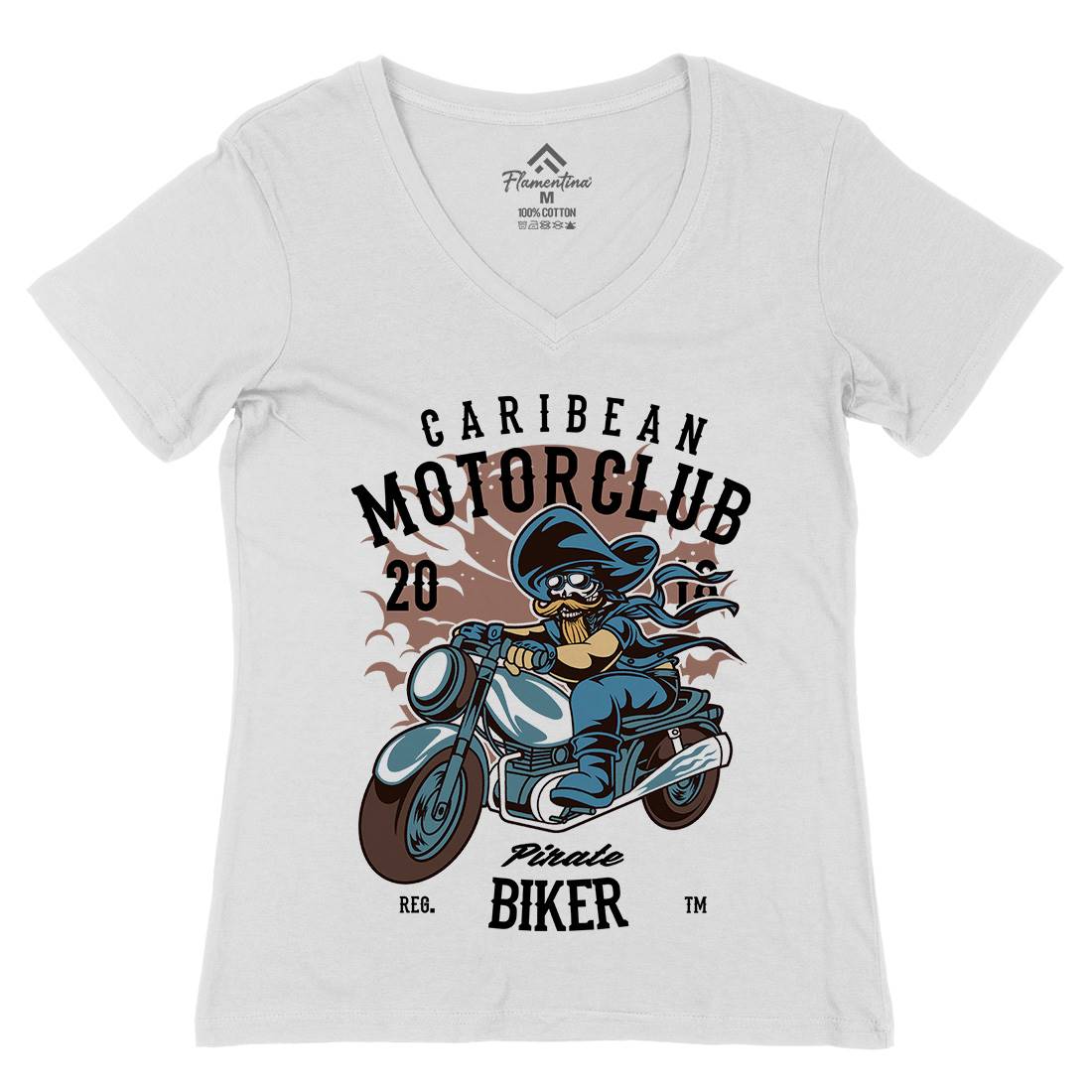 Pirate Biker Womens Organic V-Neck T-Shirt Motorcycles C415