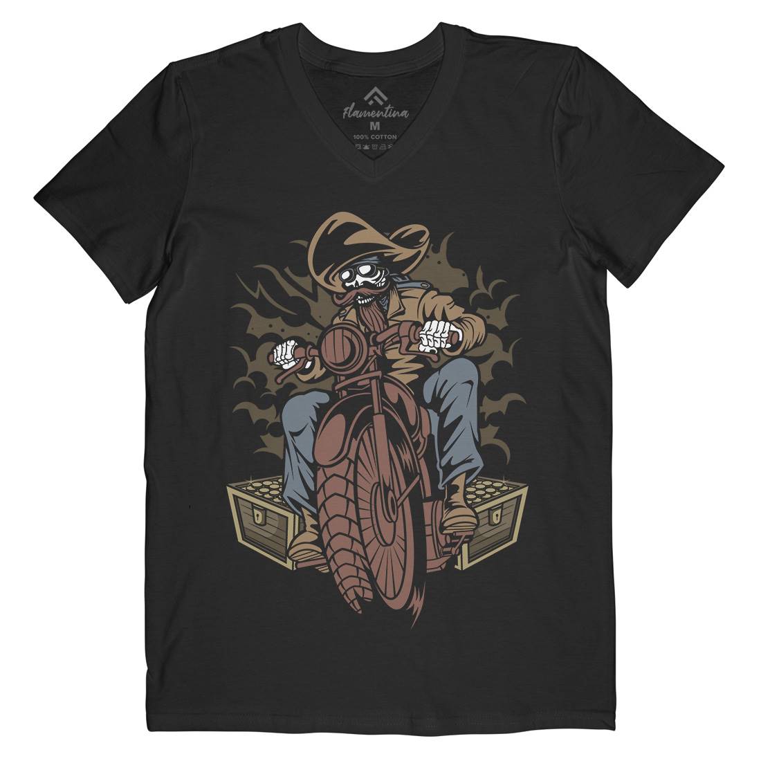 Pirate Biker Club Mens V-Neck T-Shirt Motorcycles C416