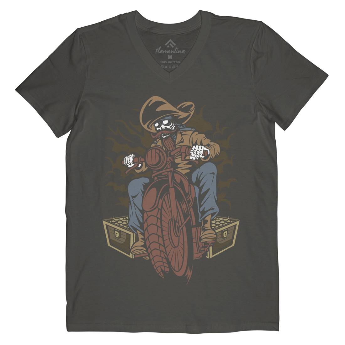 Pirate Biker Club Mens V-Neck T-Shirt Motorcycles C416