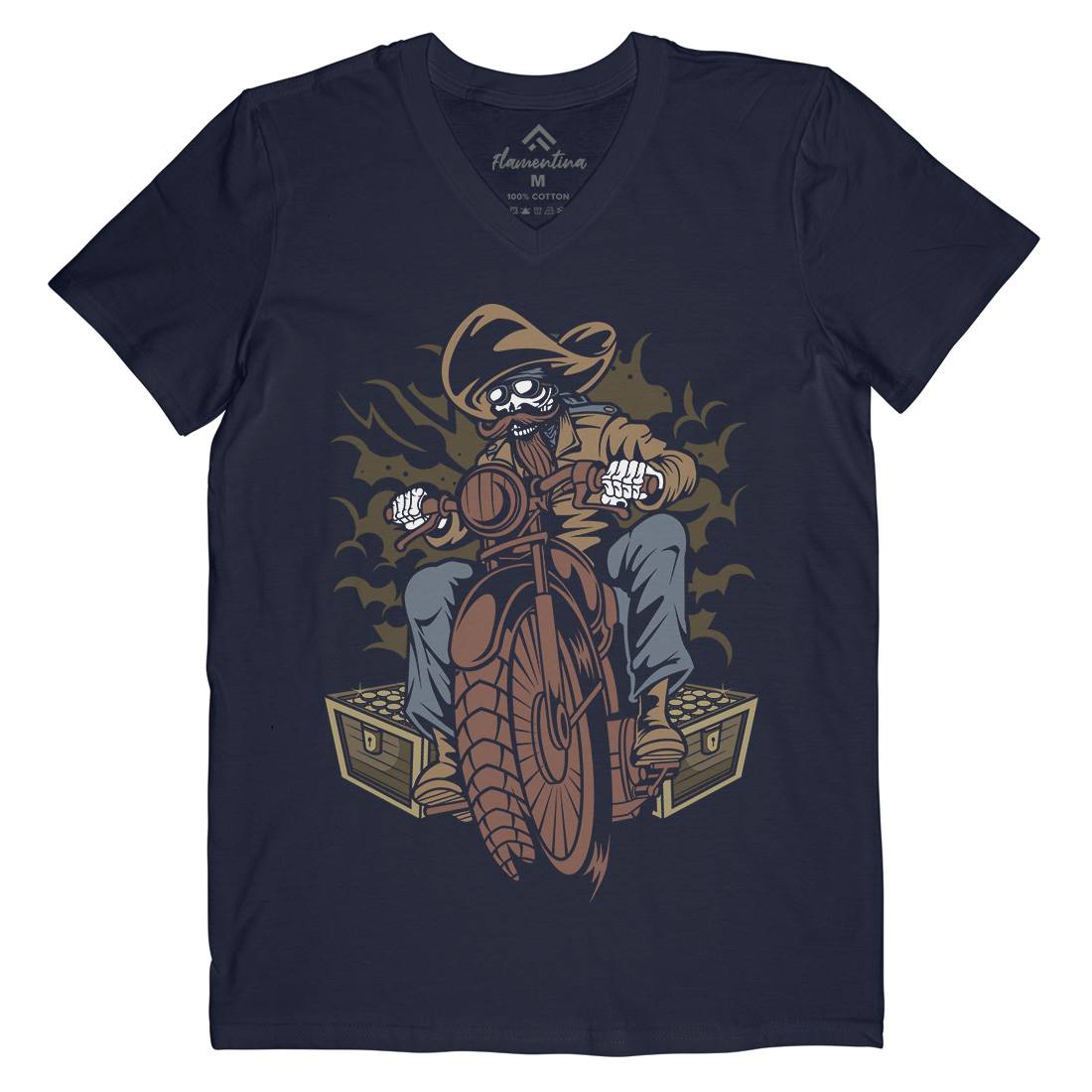 Pirate Biker Club Mens Organic V-Neck T-Shirt Motorcycles C416
