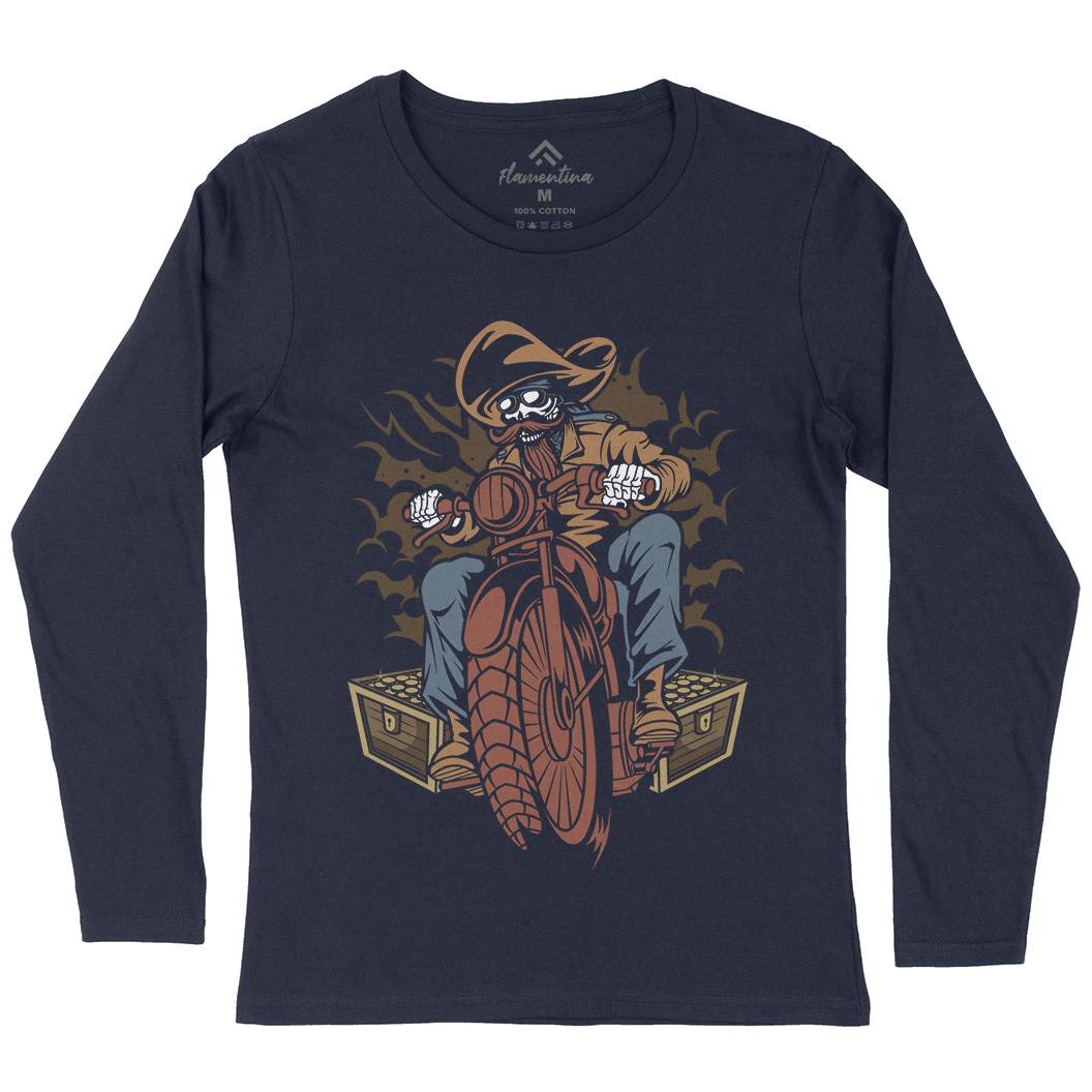 Pirate Biker Club Womens Long Sleeve T-Shirt Motorcycles C416