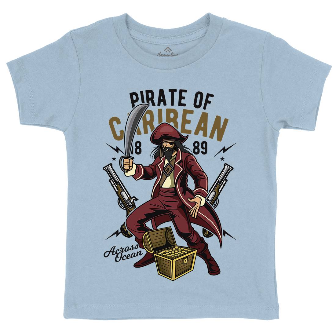 Pirate Caribbean Kids Organic Crew Neck T-Shirt Navy C417
