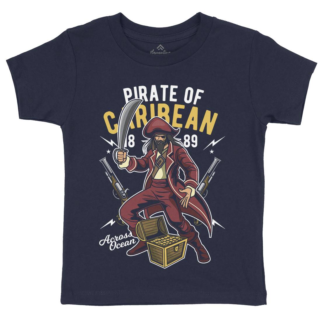 Pirate Caribbean Kids Crew Neck T-Shirt Navy C417