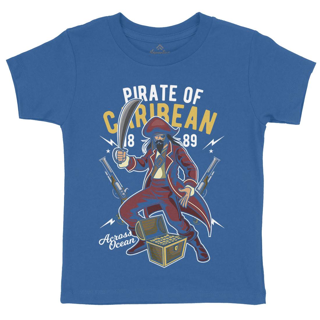 Pirate Caribbean Kids Crew Neck T-Shirt Navy C417