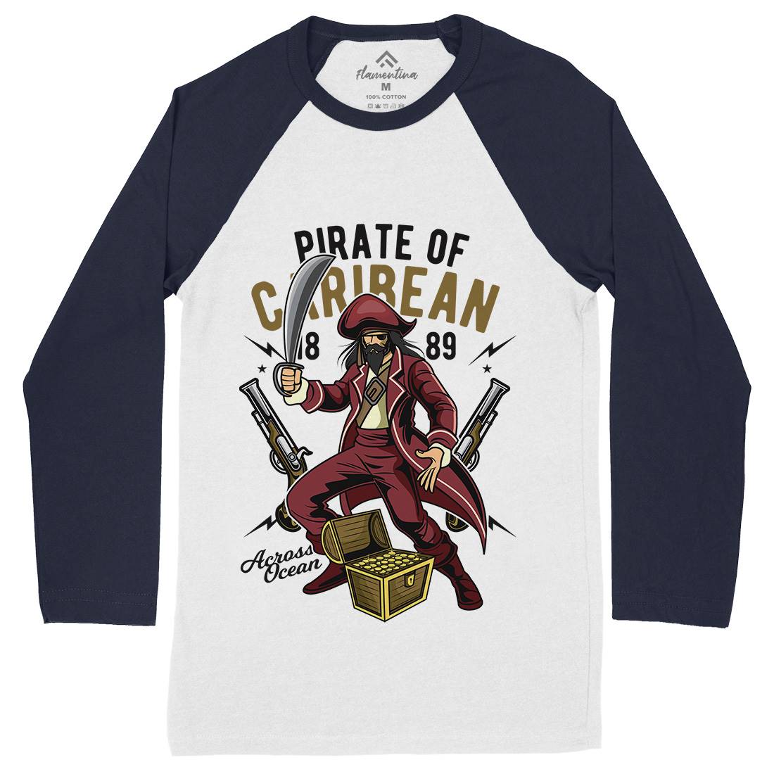 Pirate Caribbean Mens Long Sleeve Baseball T-Shirt Navy C417