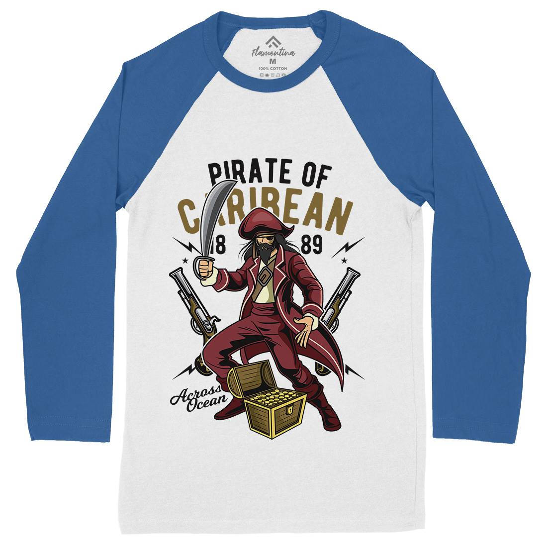 Pirate Caribbean Mens Long Sleeve Baseball T-Shirt Navy C417