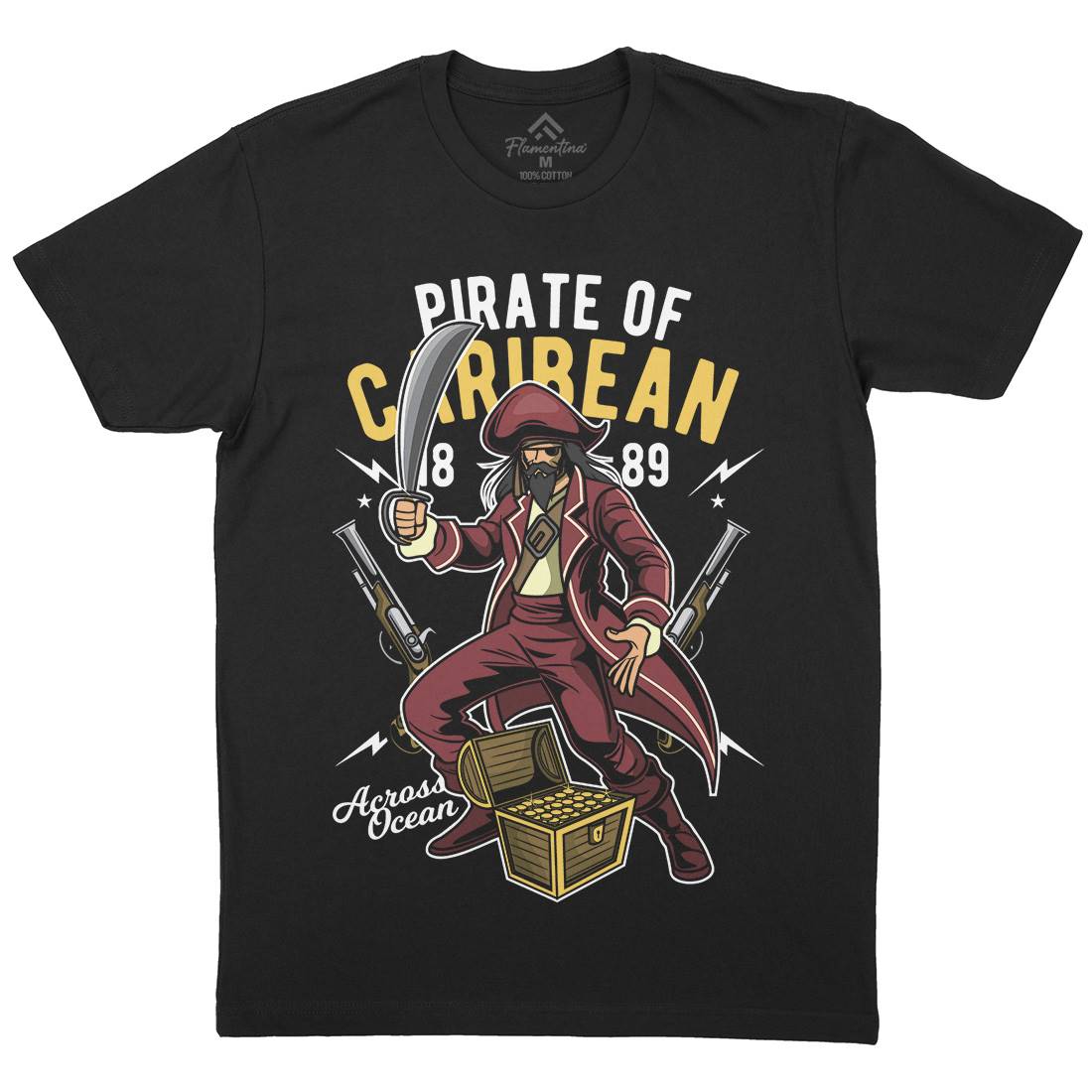 Pirate Caribbean Mens Crew Neck T-Shirt Navy C417