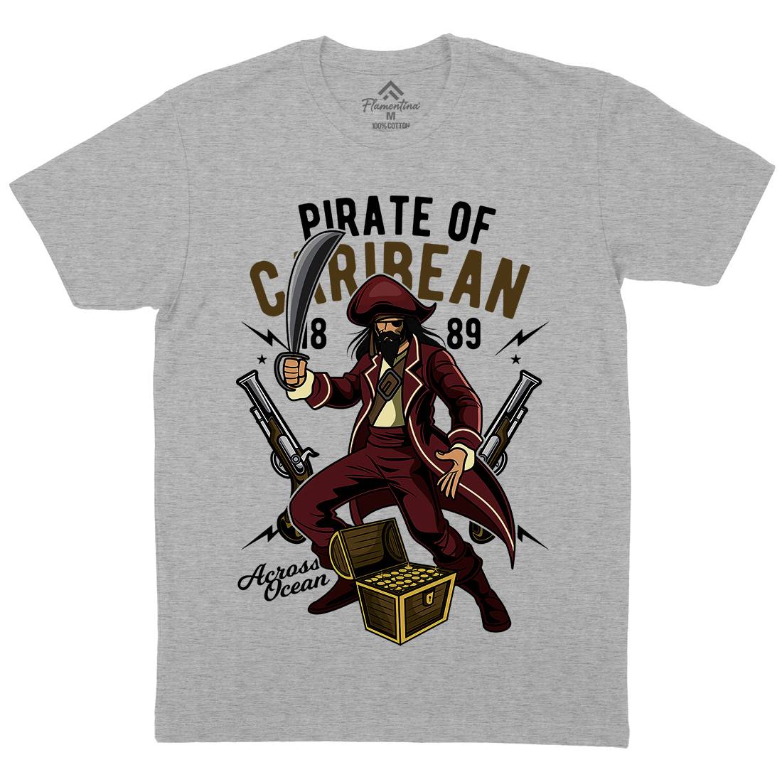 Pirate Caribbean Mens Organic Crew Neck T-Shirt Navy C417