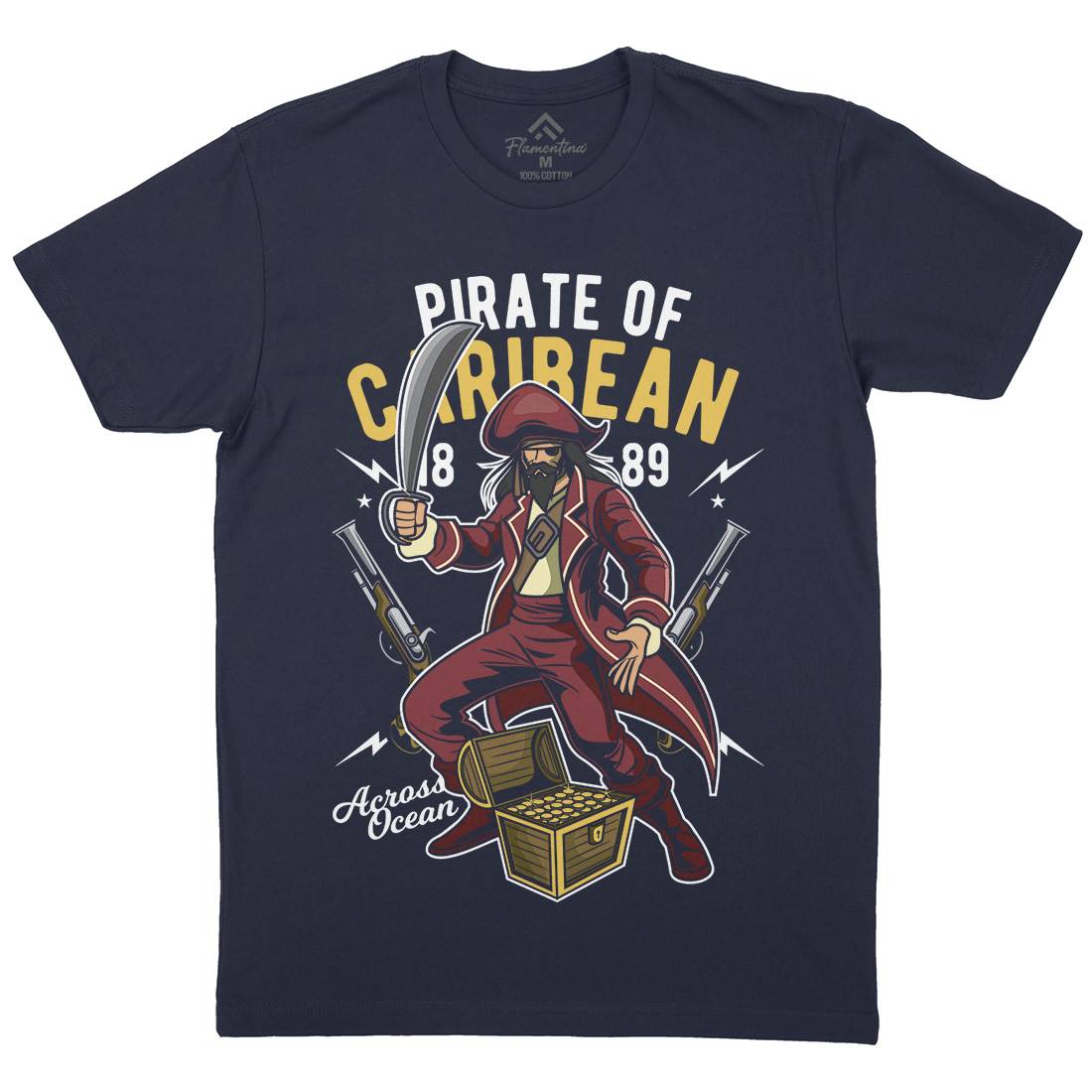 Pirate Caribbean Mens Organic Crew Neck T-Shirt Navy C417