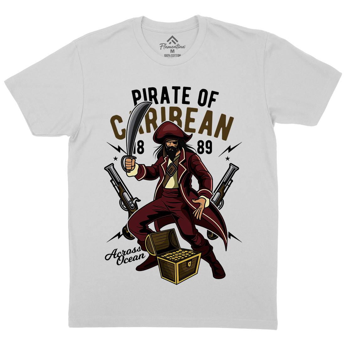 Pirate Caribbean Mens Crew Neck T-Shirt Navy C417