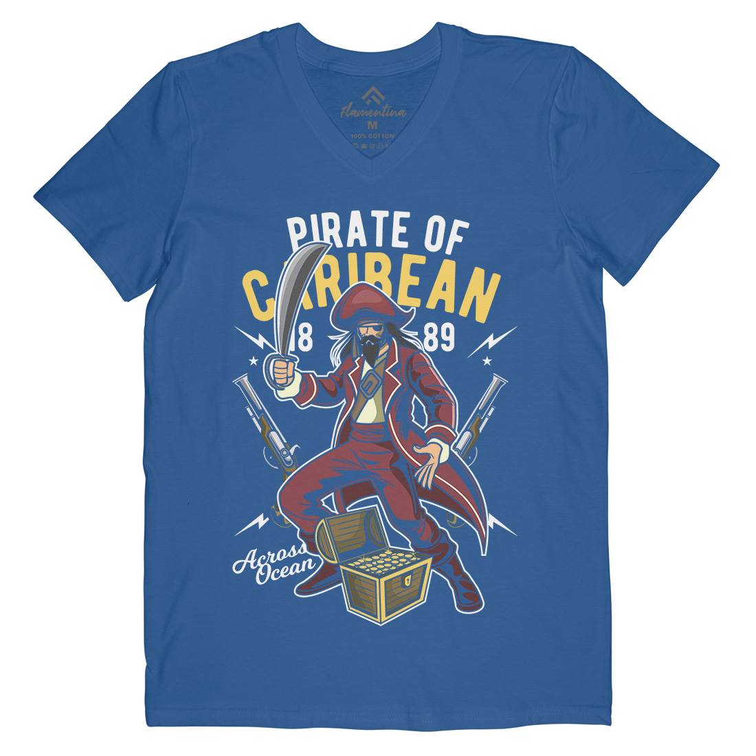 Pirate Caribbean Mens V-Neck T-Shirt Navy C417