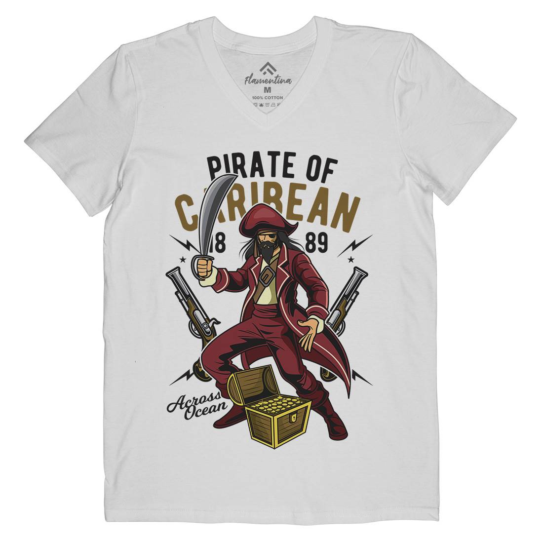 Pirate Caribbean Mens Organic V-Neck T-Shirt Navy C417
