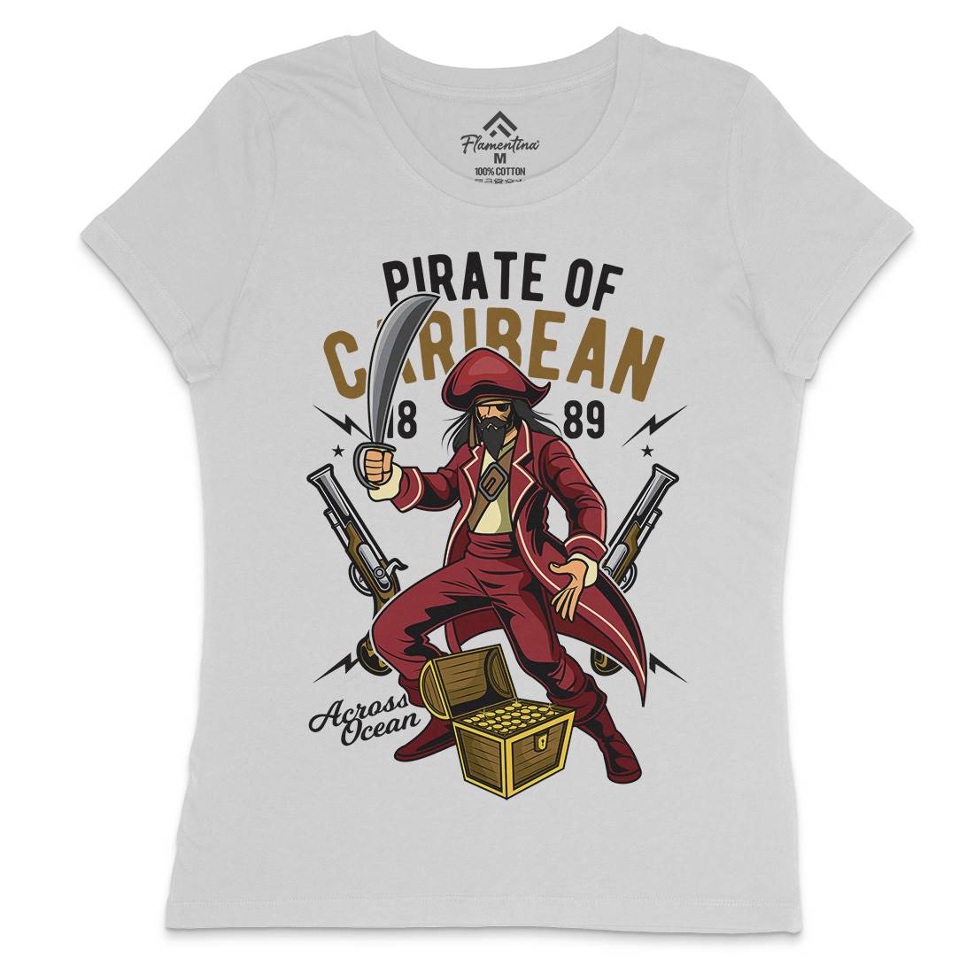 Pirate Caribbean Womens Crew Neck T-Shirt Navy C417