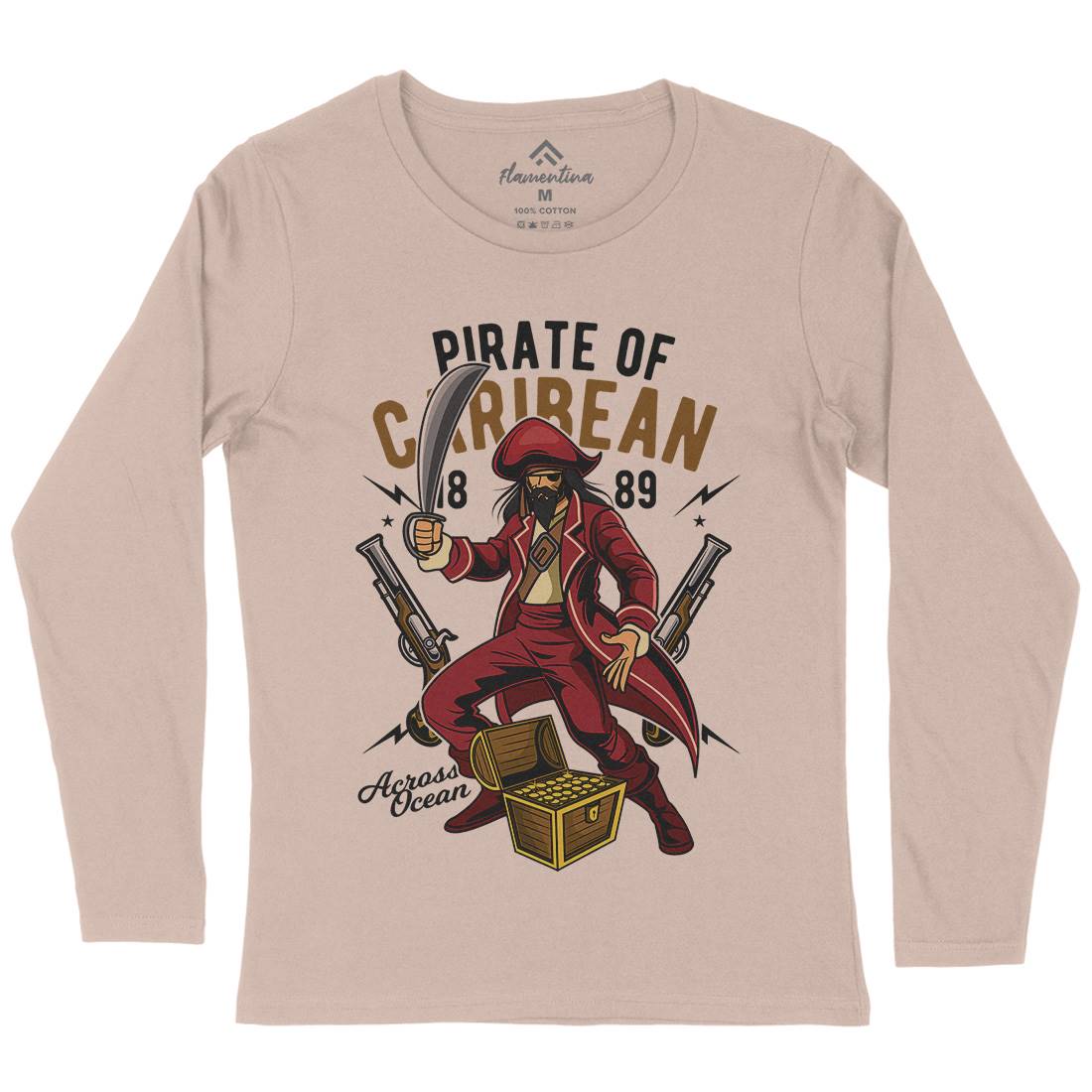 Pirate Caribbean Womens Long Sleeve T-Shirt Navy C417