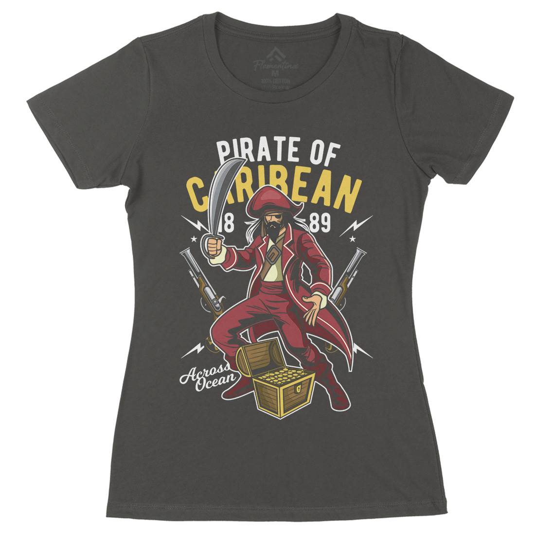 Pirate Caribbean Womens Organic Crew Neck T-Shirt Navy C417