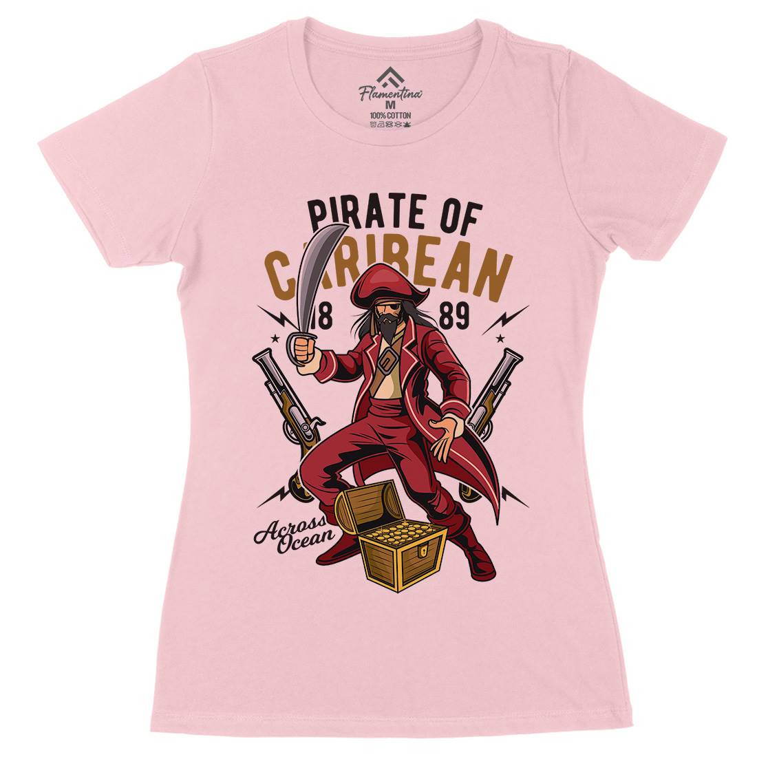 Pirate Caribbean Womens Organic Crew Neck T-Shirt Navy C417