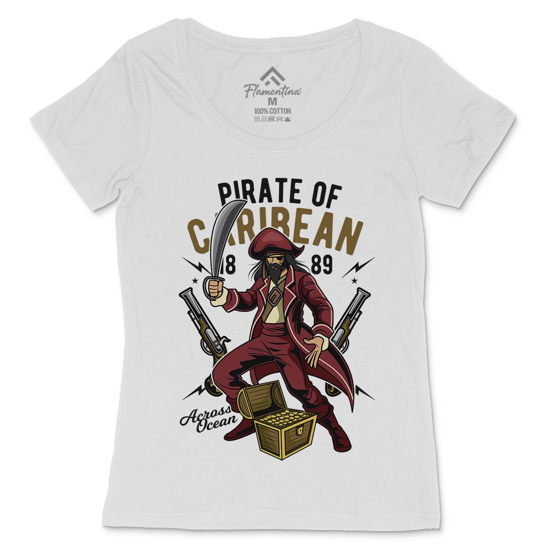 Pirate Caribbean Womens Scoop Neck T-Shirt Navy C417